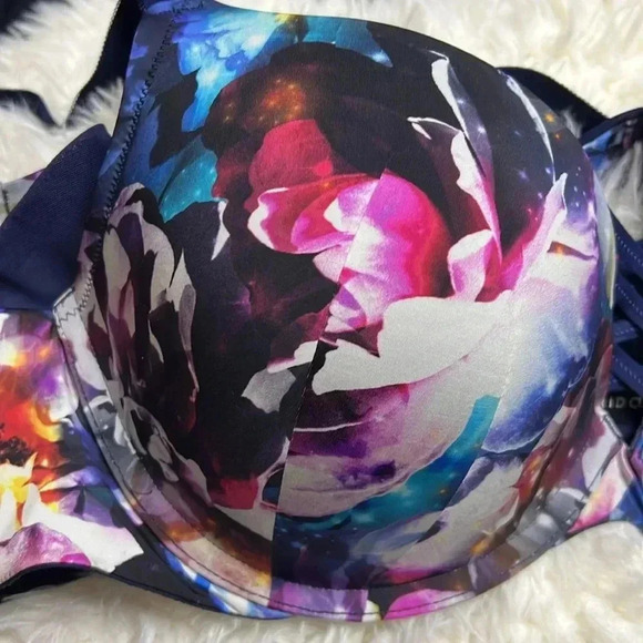 Torrid Floral In Galaxy 360 Back Smoothing Push Up Plunge XO Bra Size 40D - Picture 5 of 7